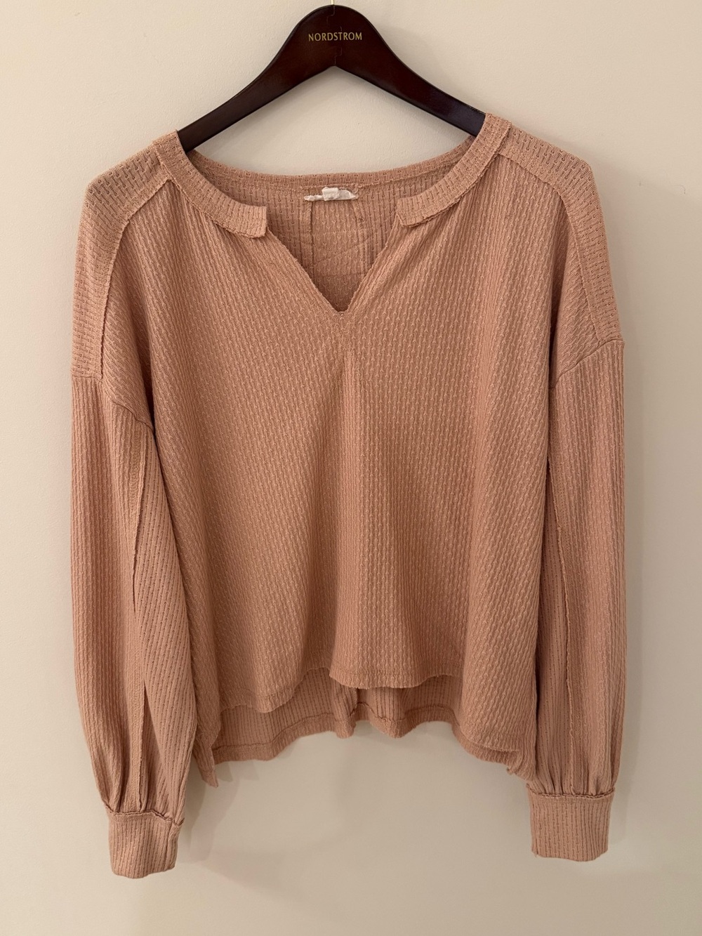 Blu Pepper Waffle Knit Long Sleeve Top in Dusty Rose
